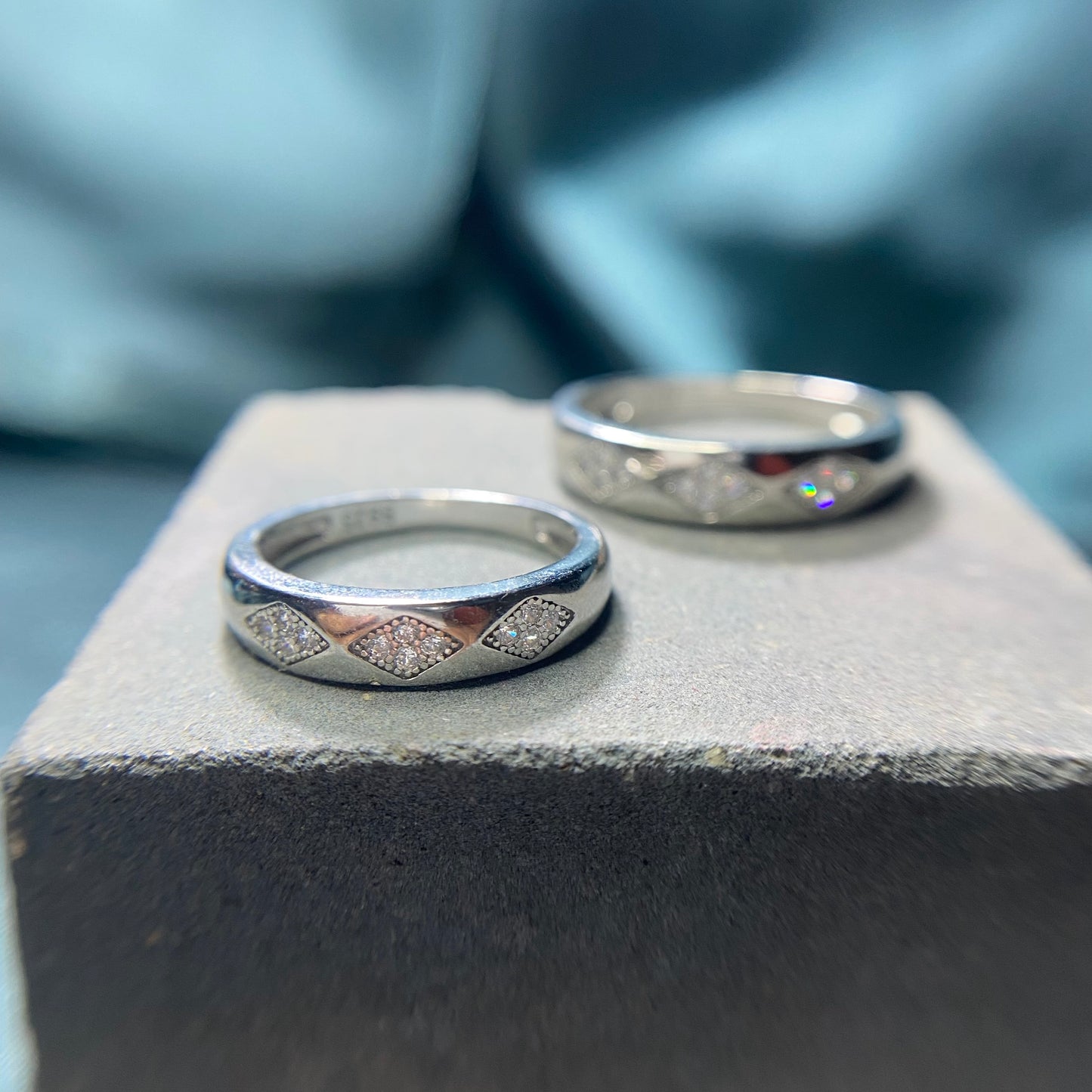 Silver Cz Couple Band