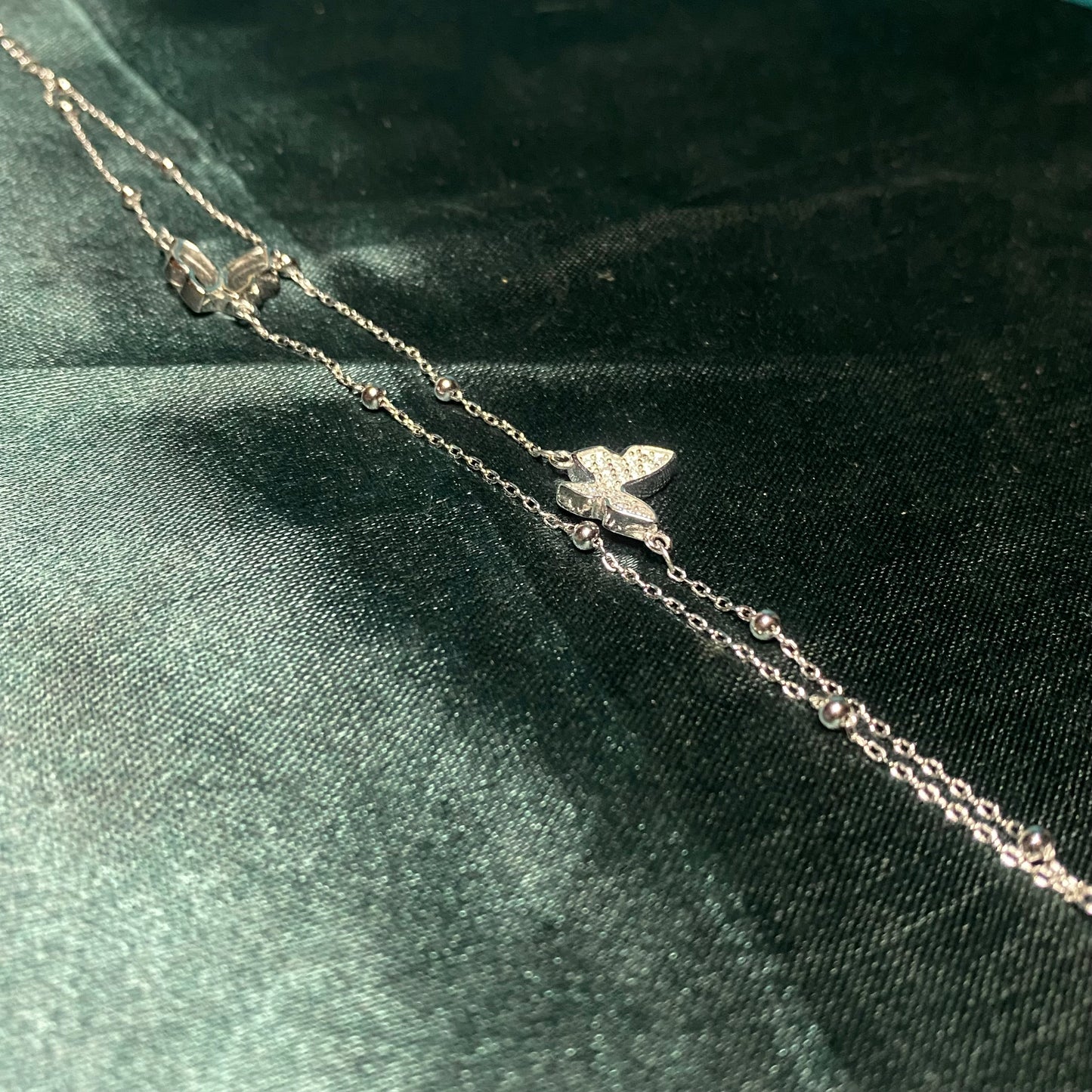 Silver Double Chain Butterfly Bracelet