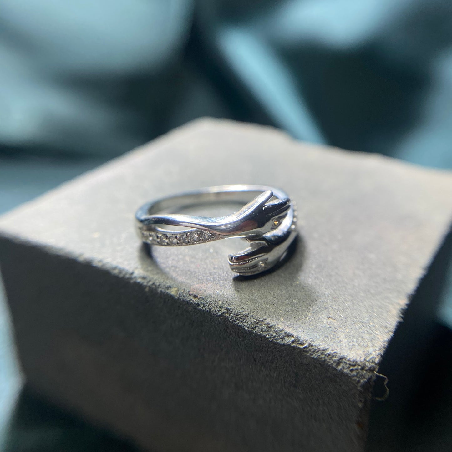 Silver Adjustable Cz Hug Ring