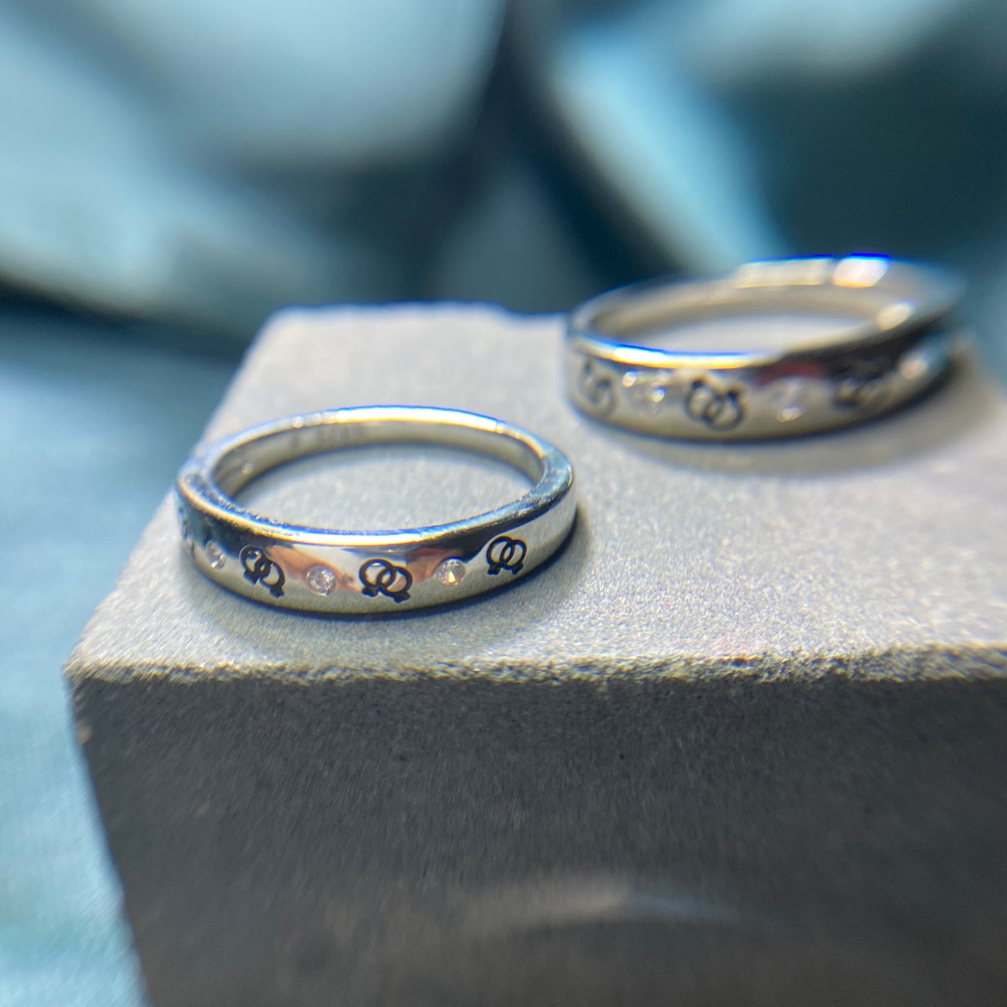 Silver Cz Couple Band