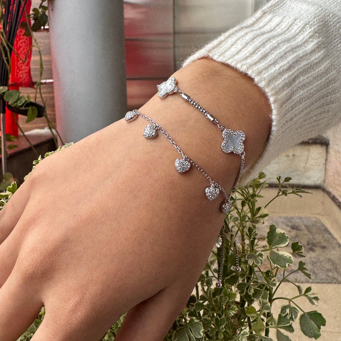 Silver love CZ Charm Bracelet