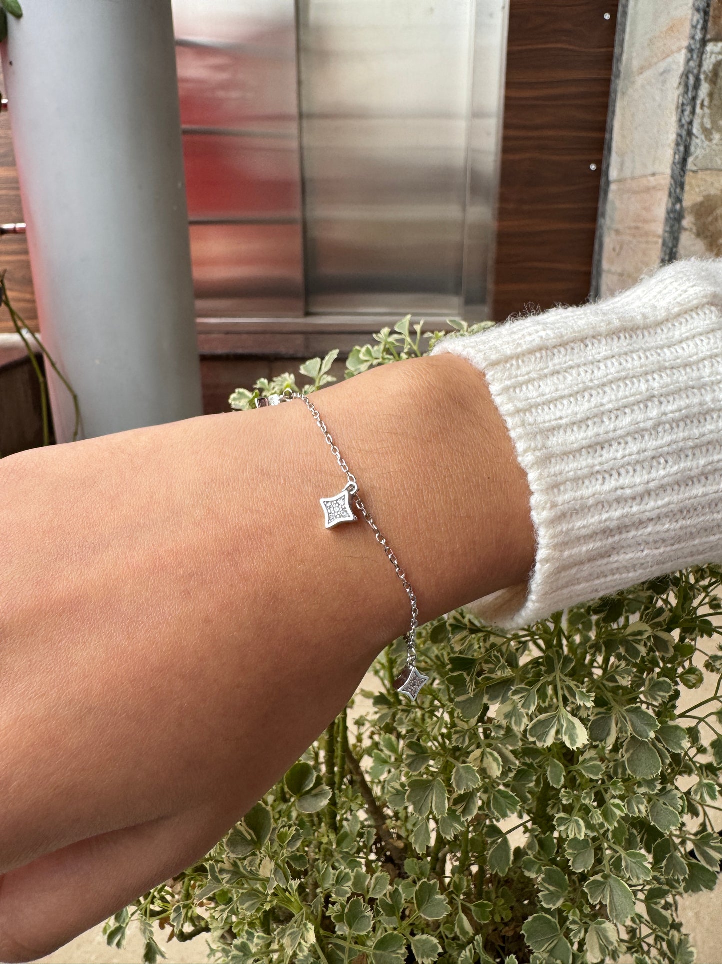 Silver CZ Star Charm Bracelet