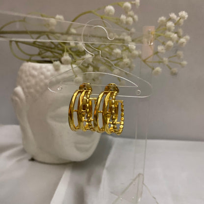 Premium 18KT Gold plated Three Layer Hoops