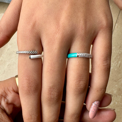 Silver Teal Enamel Love Ring