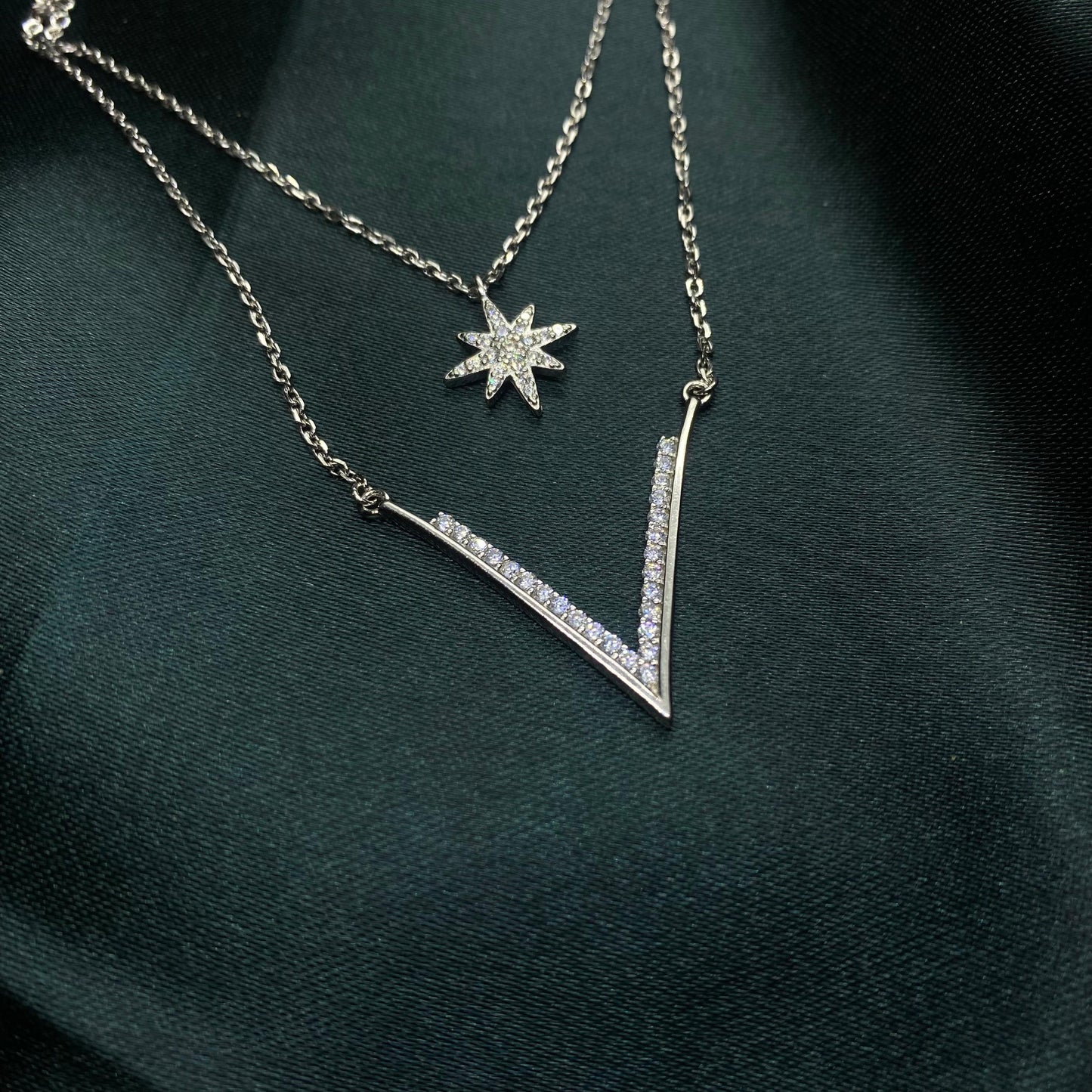 Silver Double Chain Star Pendant