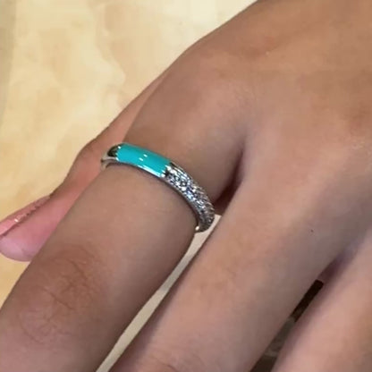 Silver Teal Enamel Love Ring